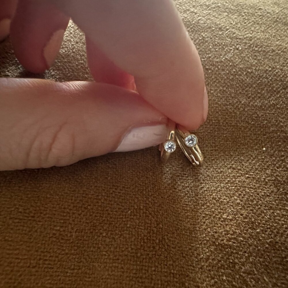 14K solid good Single Bezel Set Diamond Hoops with Mejuri packaging